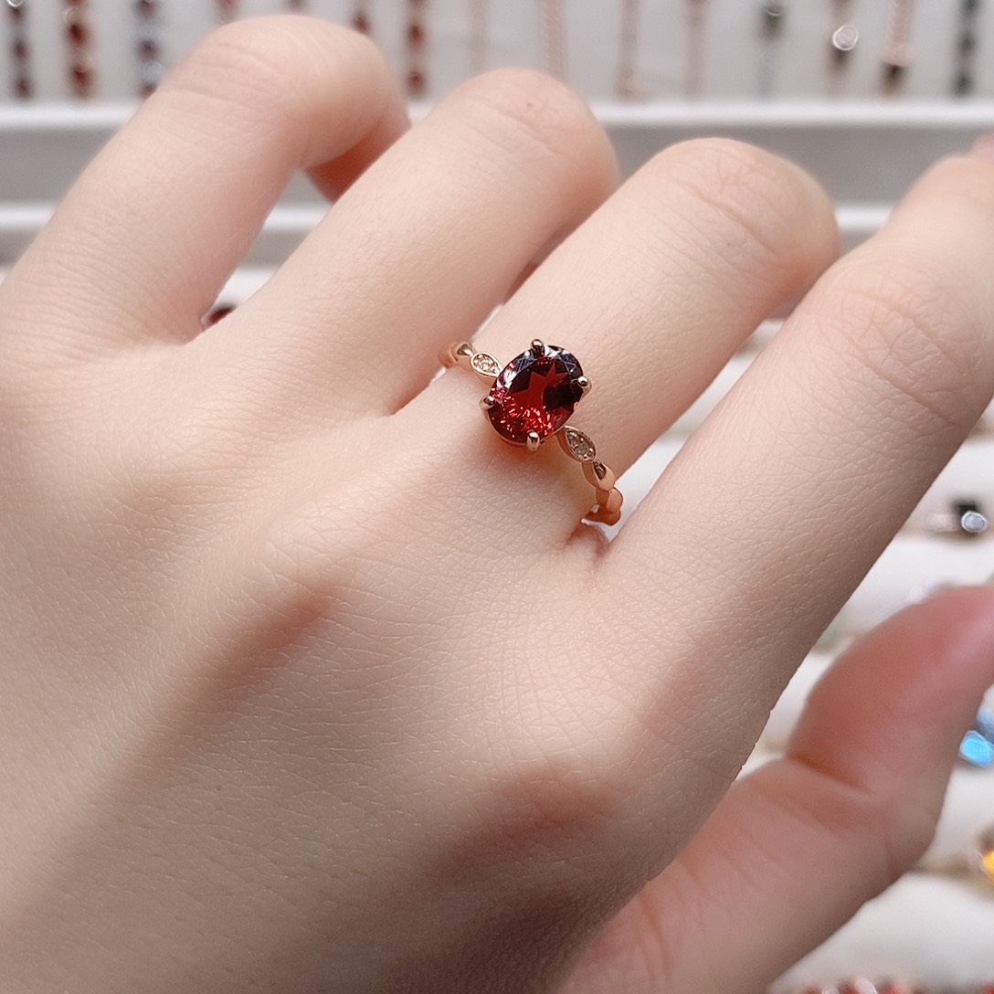 石榴石戒指银S925镶嵌开口