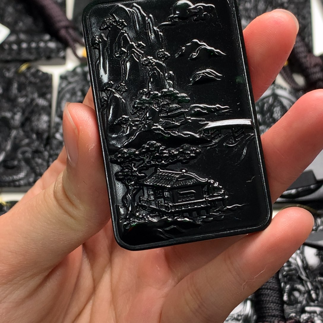 天然缅甸a货钢琴黑挂件