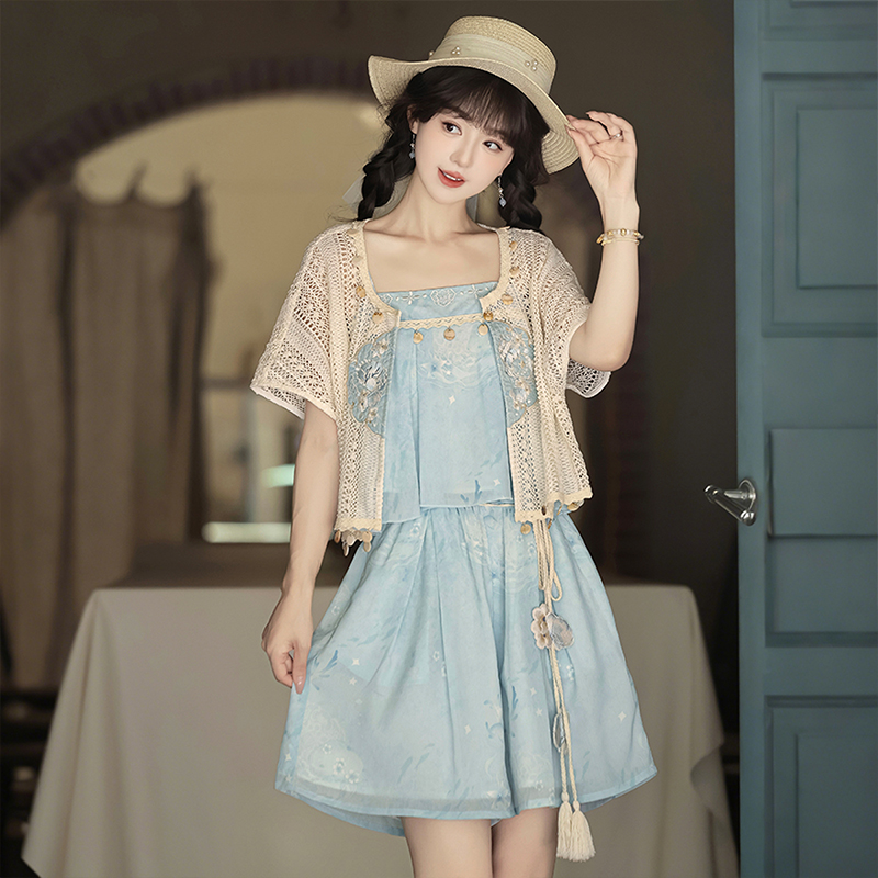 观南桥【拾海日记】原创设计汉元素新中式吊带开衫裤子套装9610