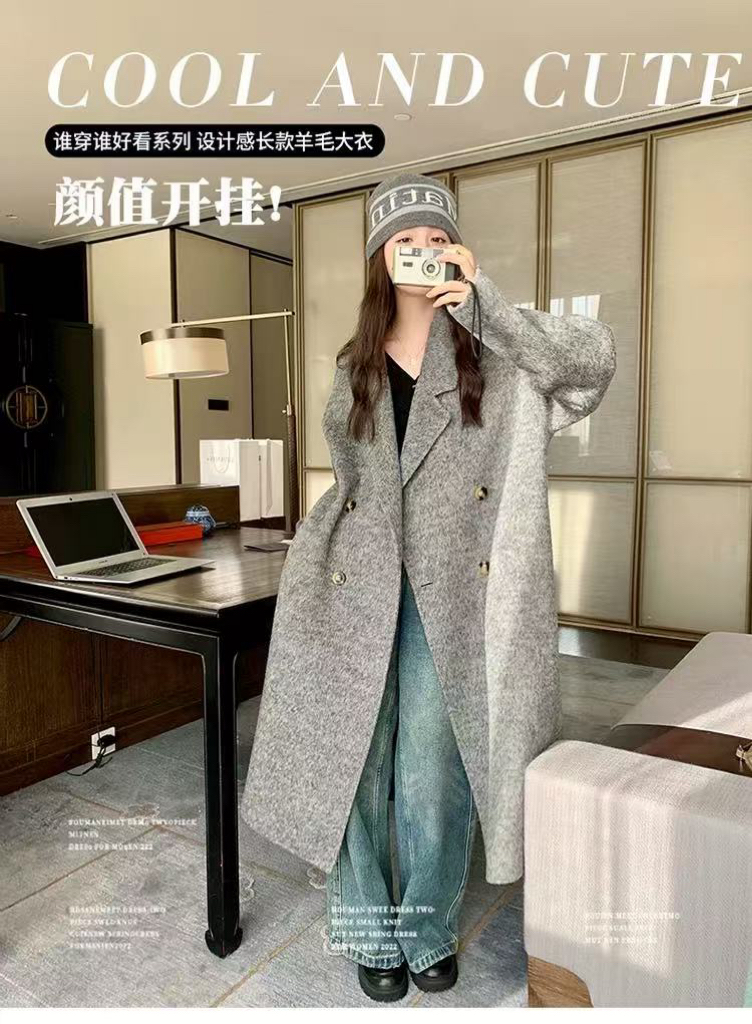 朱   孤品中长款长款秋冬长袖透气毛呢外套呢大衣时尚韩版