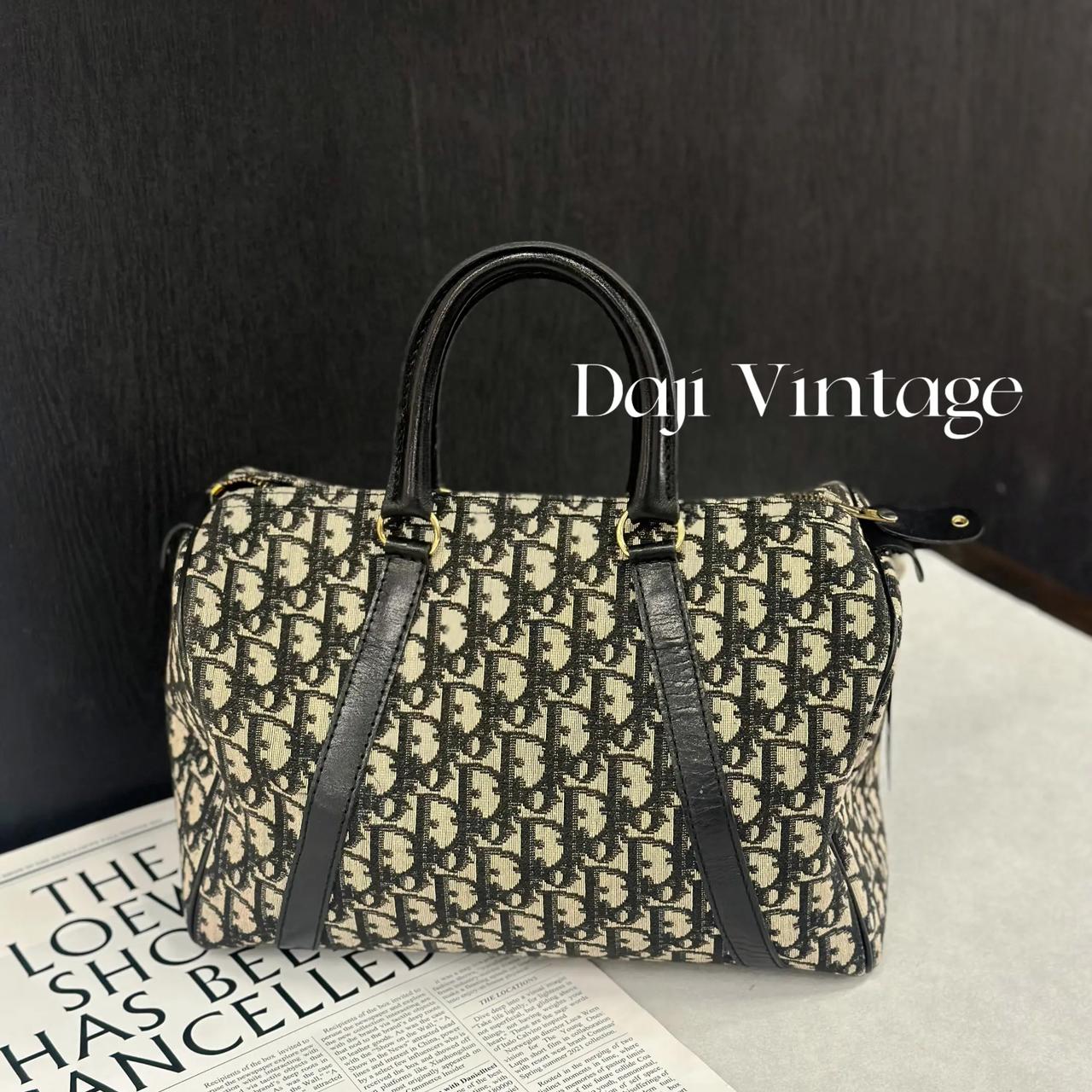大吉中古/Dior迪奥老花帆布拼皮波士顿手提包