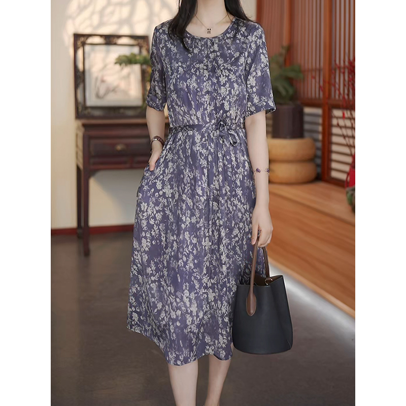 【泼墨写意】25新款真丝桑蚕丝连衣裙夏季时尚洋气宽松裙12559