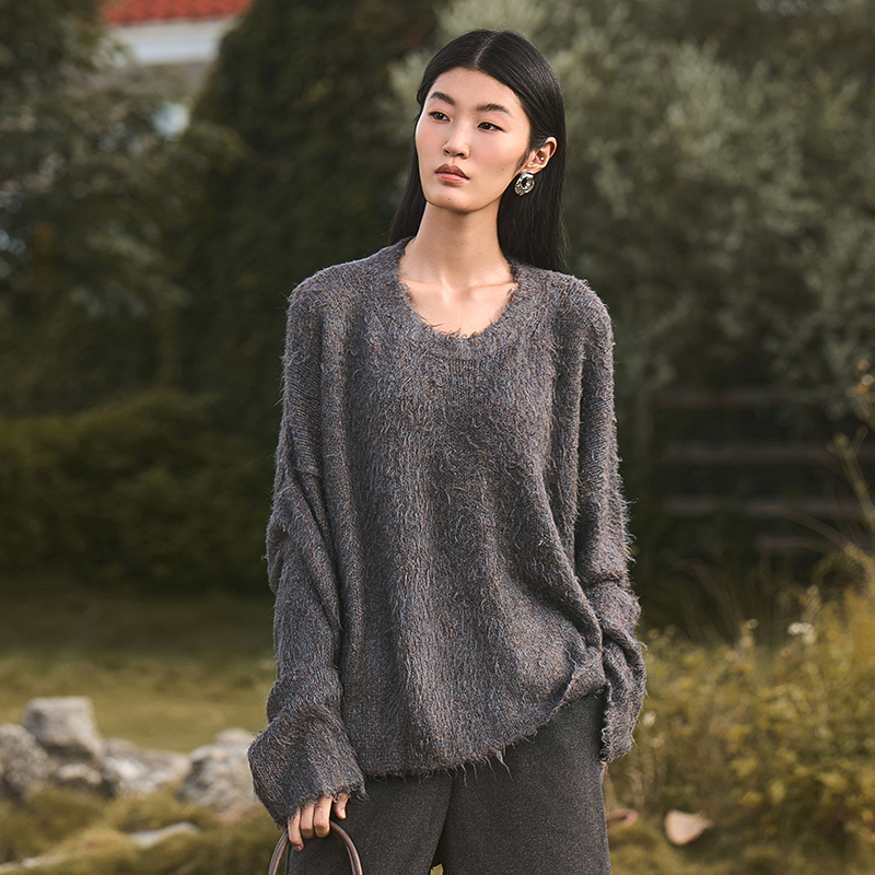 春季长袖衫上衣厚款轻职风常规毛针织衫圆领