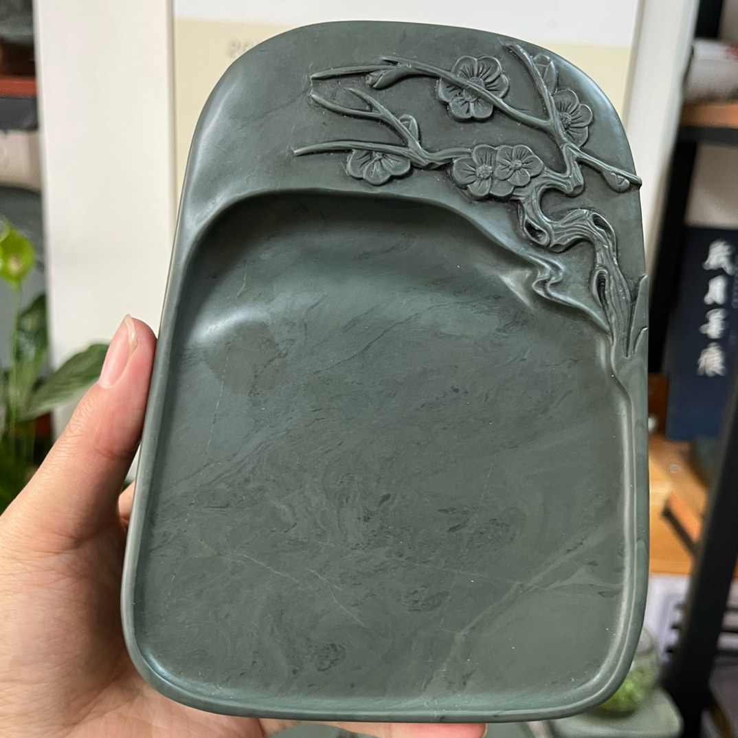甘肃洮砚水泉老坑梅花砚砚纯净敦厚大尺寸16.2×12.2×2.7