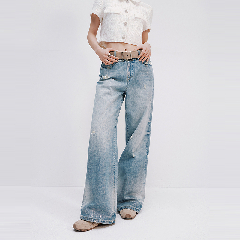 【商场同款】HPLY荷比俪夏宽松直筒休闲纯棉牛仔长裤HYF22410045