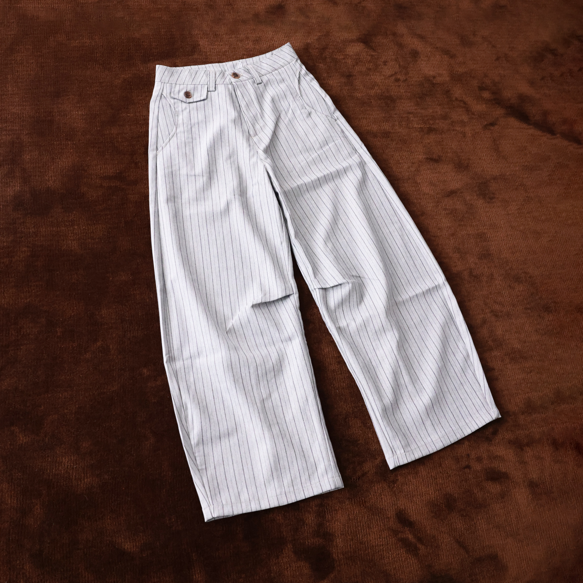 MAYU 老钱风条纹阔腿弯刀裤复古高级感西裤