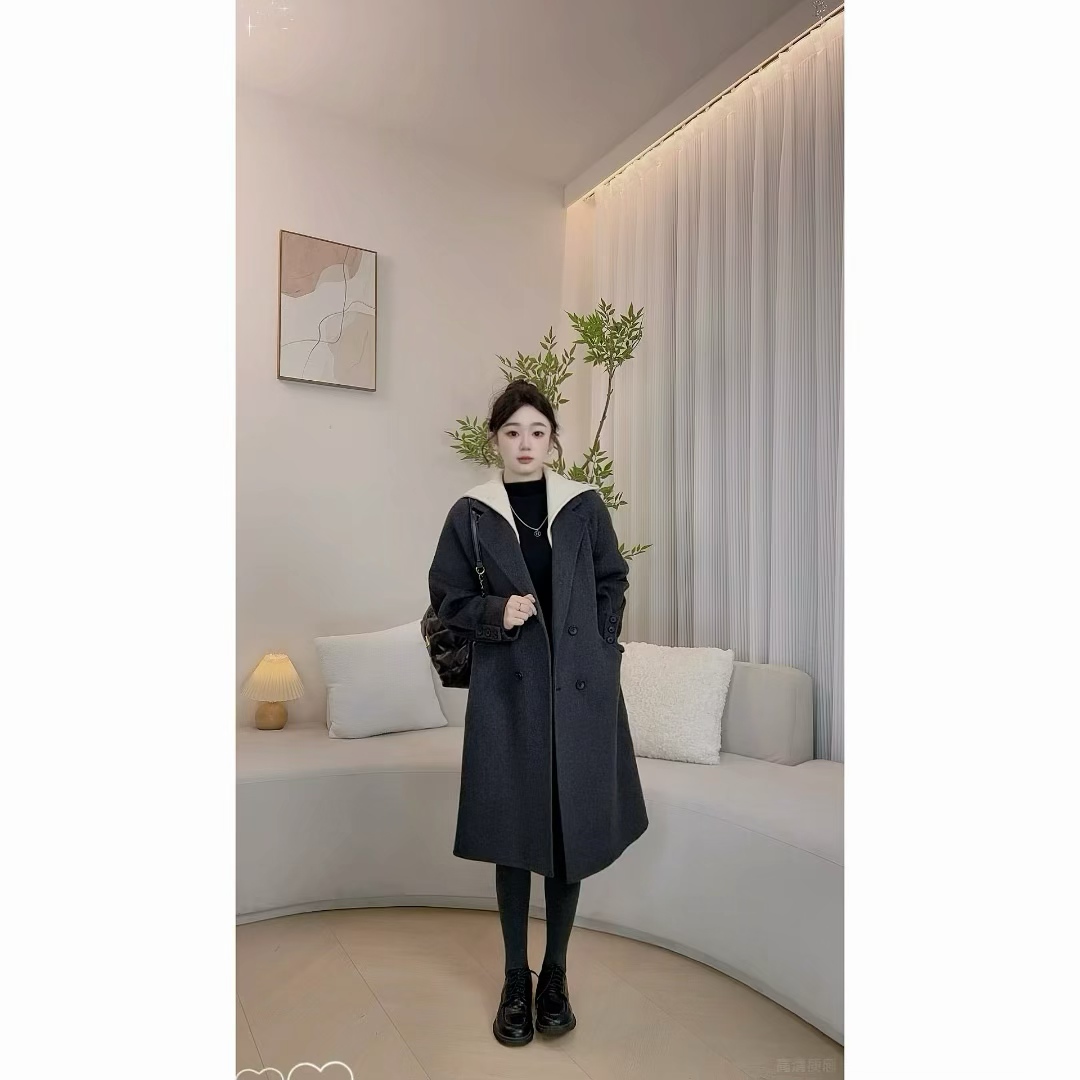 设计师中长款长款连帽秋冬毛呢外套外套冬季韩版百搭