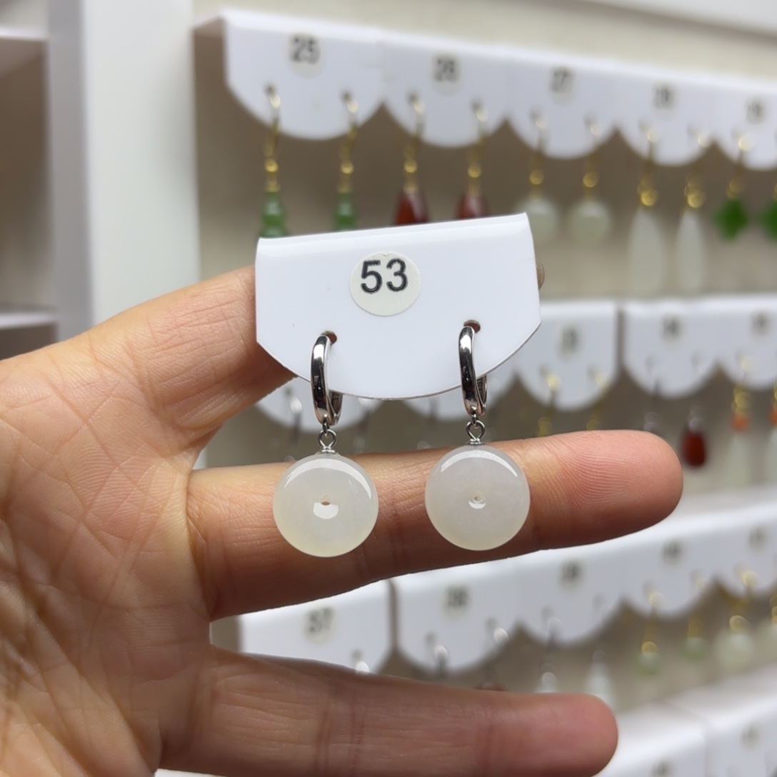 和田玉银S925镶嵌耳饰