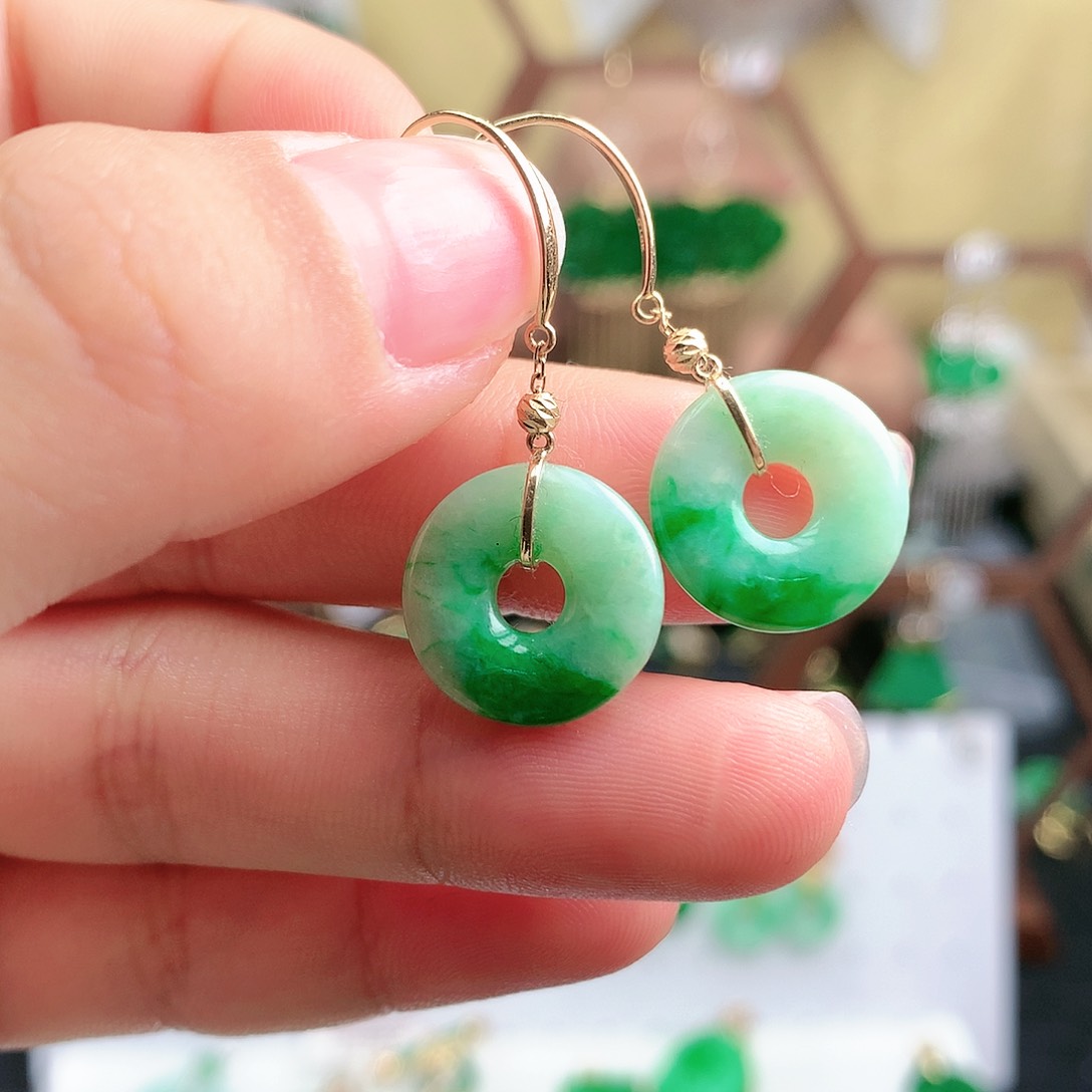 翡翠耳饰18K金镶嵌耳饰