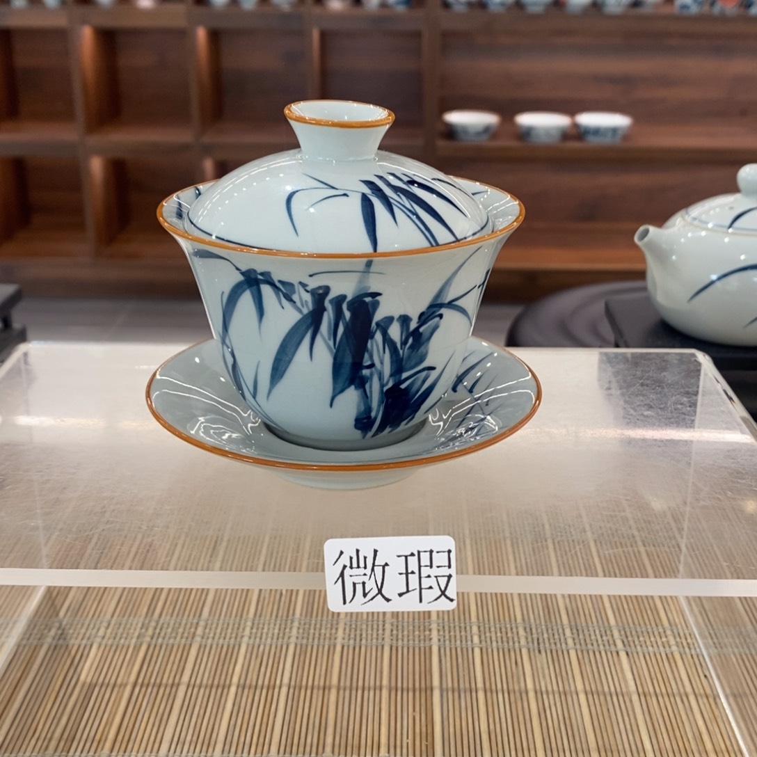 釉下手绘茶具微瑕手工绘制