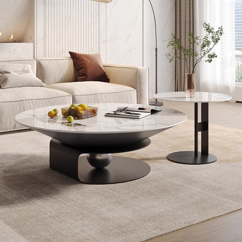 现代简约圆形岩板飞碟茶几组合轻奢极简小户型家用不锈钢茶几