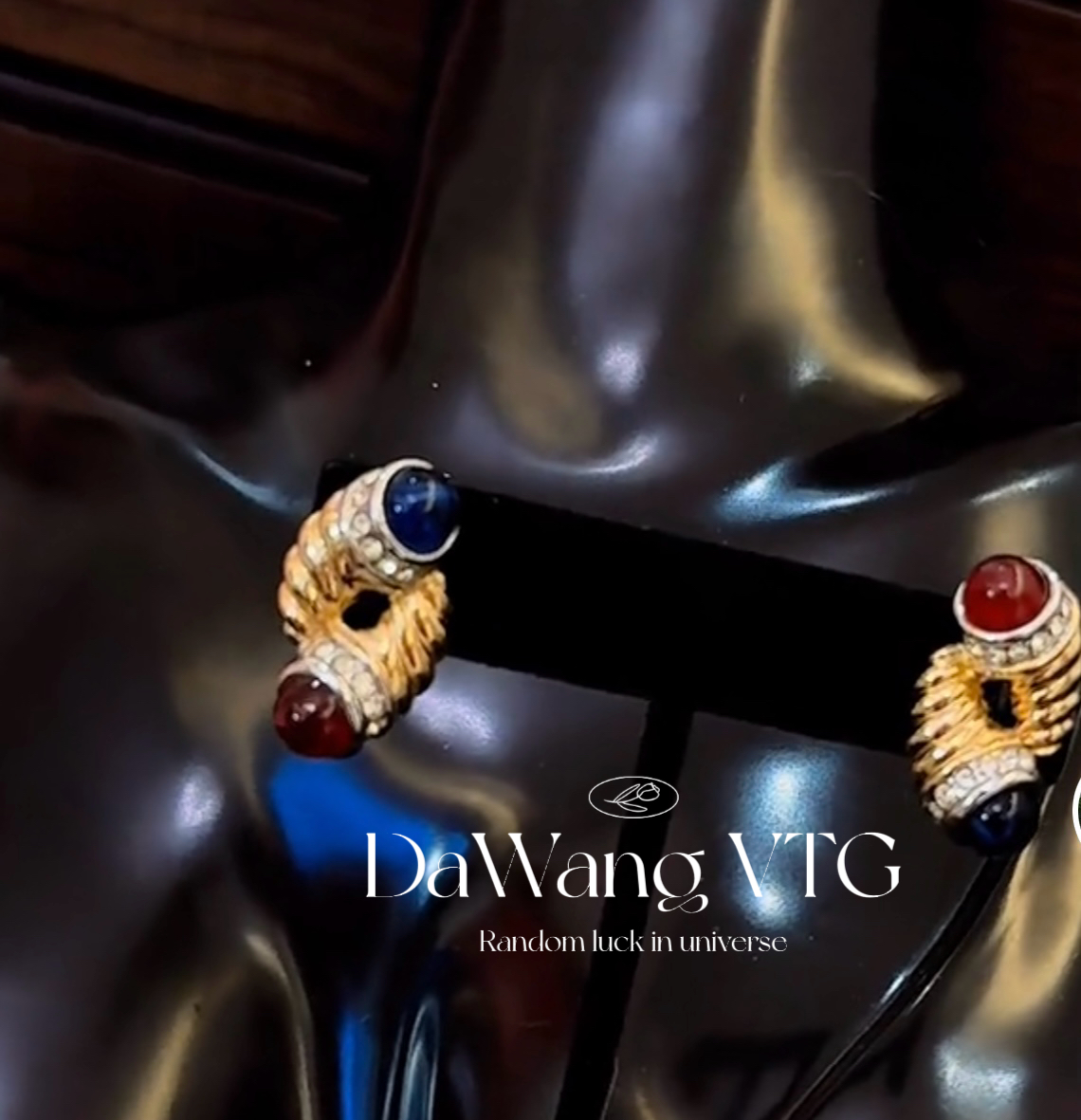 铜合金莫桑石耳饰 双色琉璃纽结耳夹