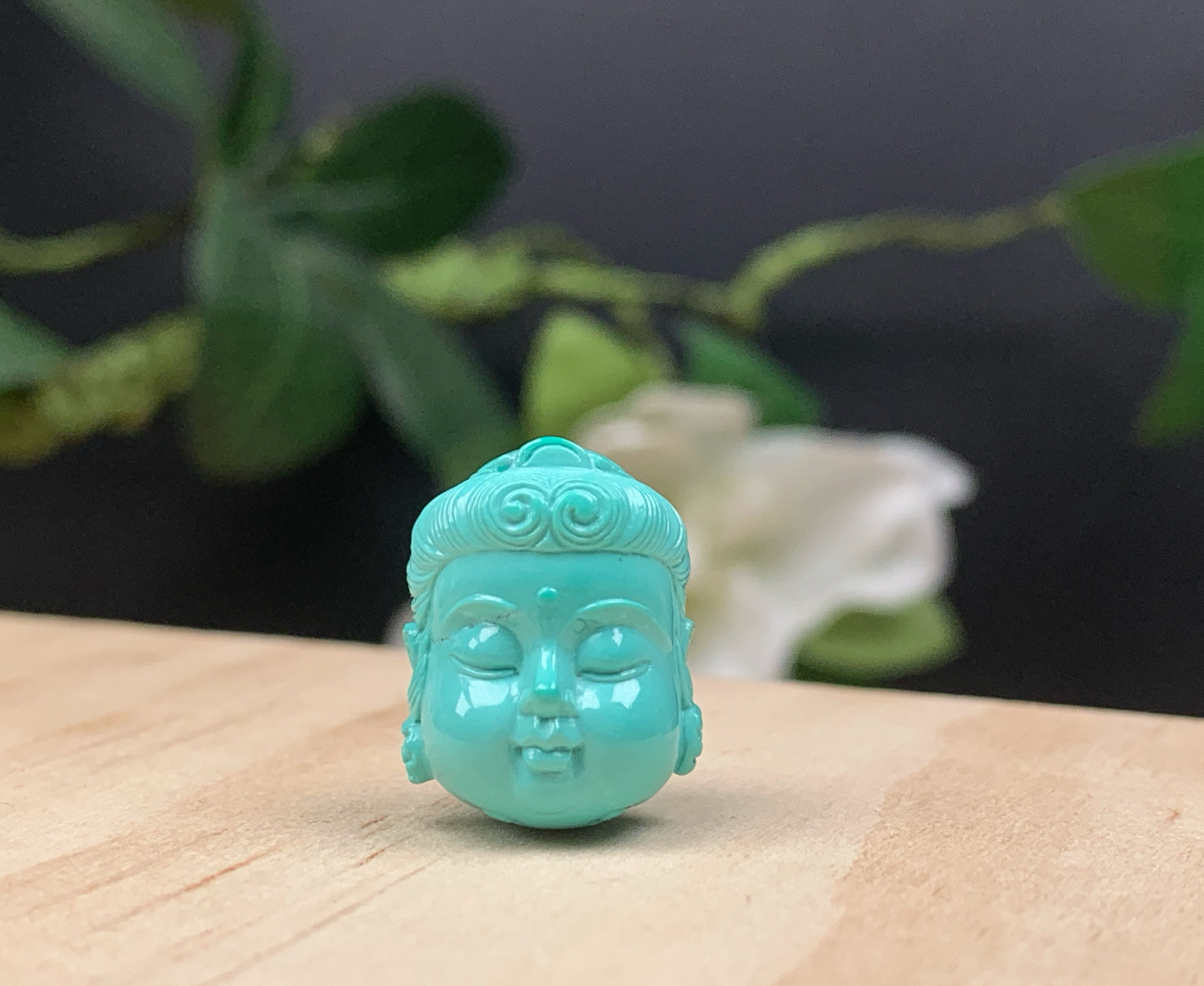 原矿天然绿松石玉化料宝宝佛头名家亲工雕刻