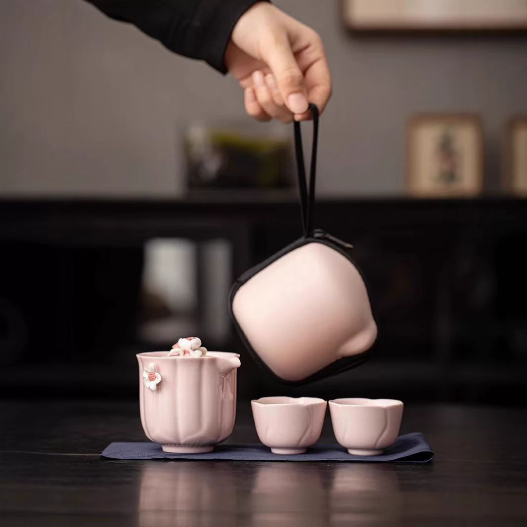 粉捏花便携式旅行快客杯捏花设计户外泡茶茶具