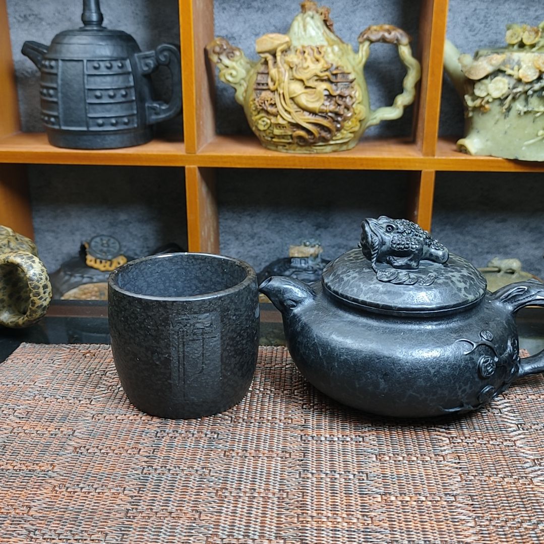 紫砂茶壶咖***条一壶一杯冰碛岩石壶
