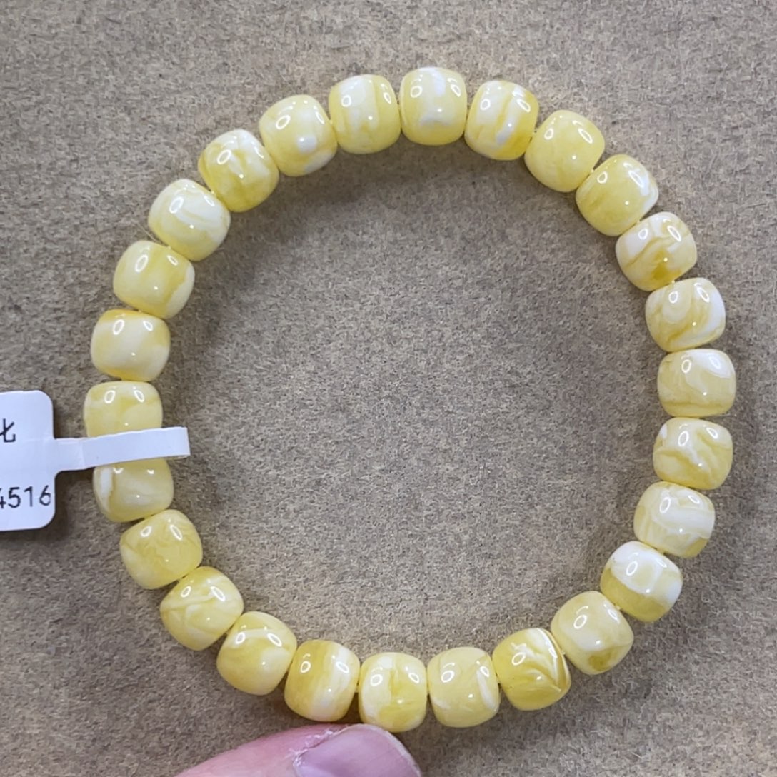 蜜蜡未镶嵌珠宝奇石8.3mm浓腊白花