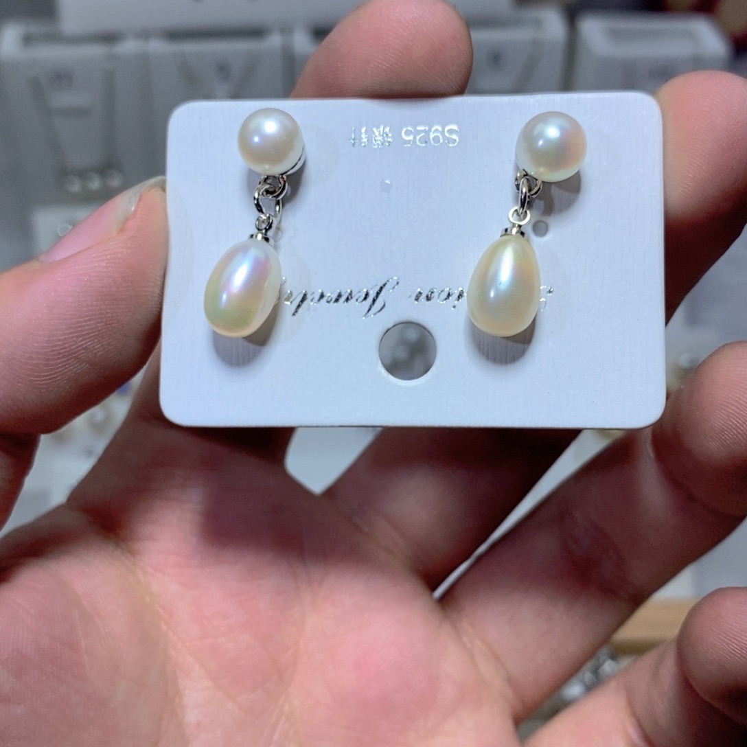 耳饰银S925镶嵌淡水珍珠