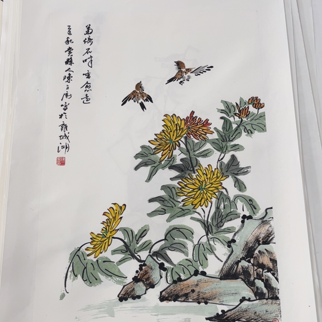 国画四尺三开花鸟m