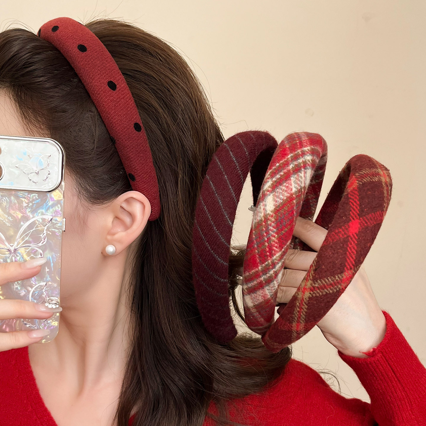 红色复古高颅顶发箍喜庆圣诞春节2026年气质头饰