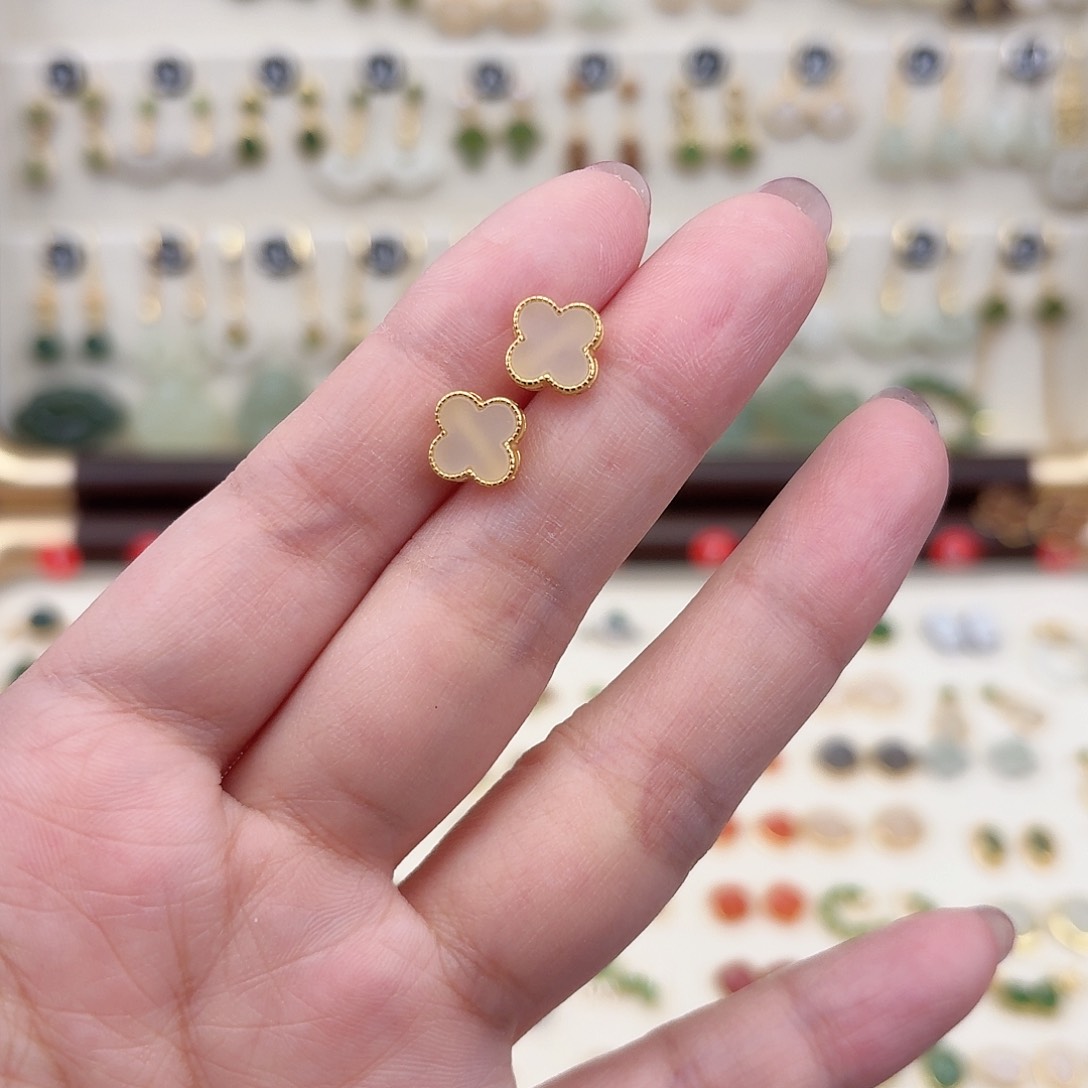 银S925镶嵌和田玉耳饰