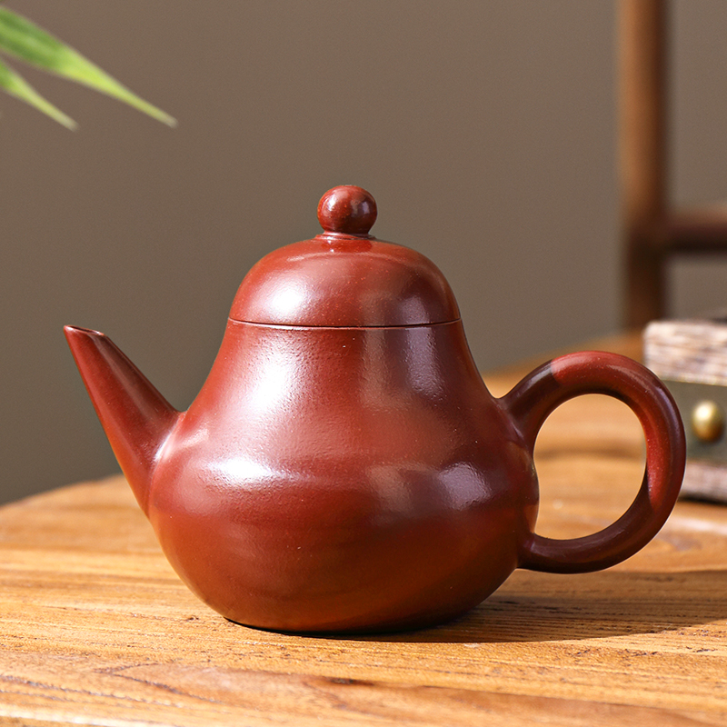 大红袍剑梨壶120ml/75ml潮州正宗手拉壶原矿朱泥功夫茶器茶壶全手