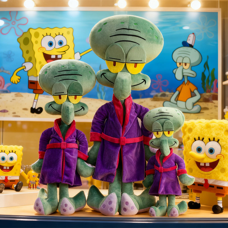 新款海绵宝宝周边章鱼哥长袍睡衣毛绒玩具可爱公仔家庭摆件礼物女