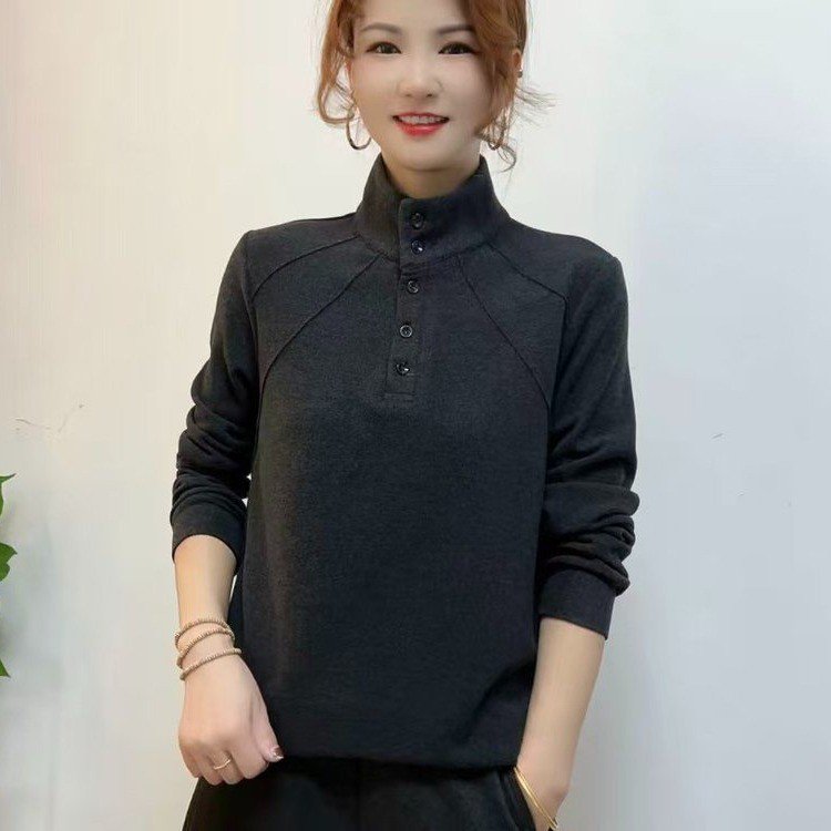 网红新款保暖打底衫气质百搭女t恤时尚妈妈一体绒遮肚肉休闲小衫