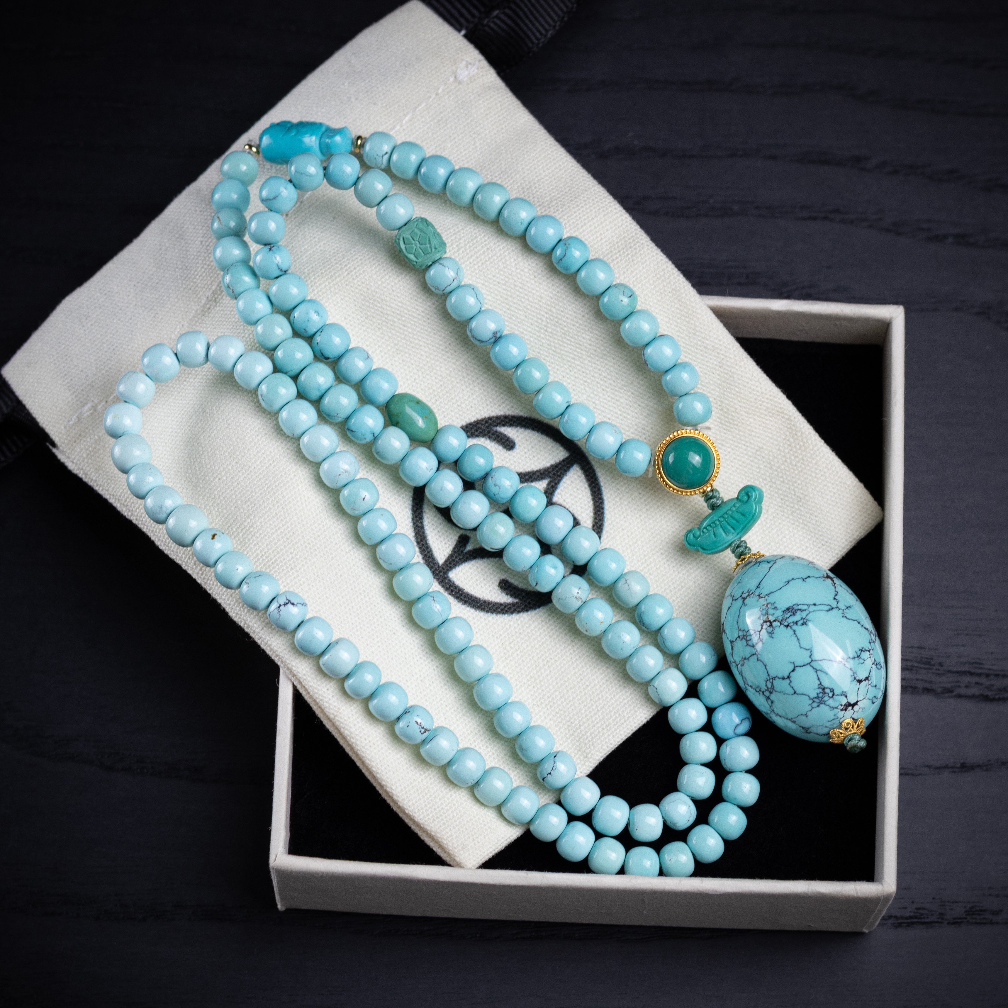 禾奕天然绿松石吊坠项链湖北原矿高瓷釉女款个性百搭复古优雅