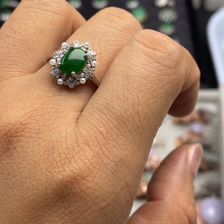 翡翠戒指银S925镶嵌戒指