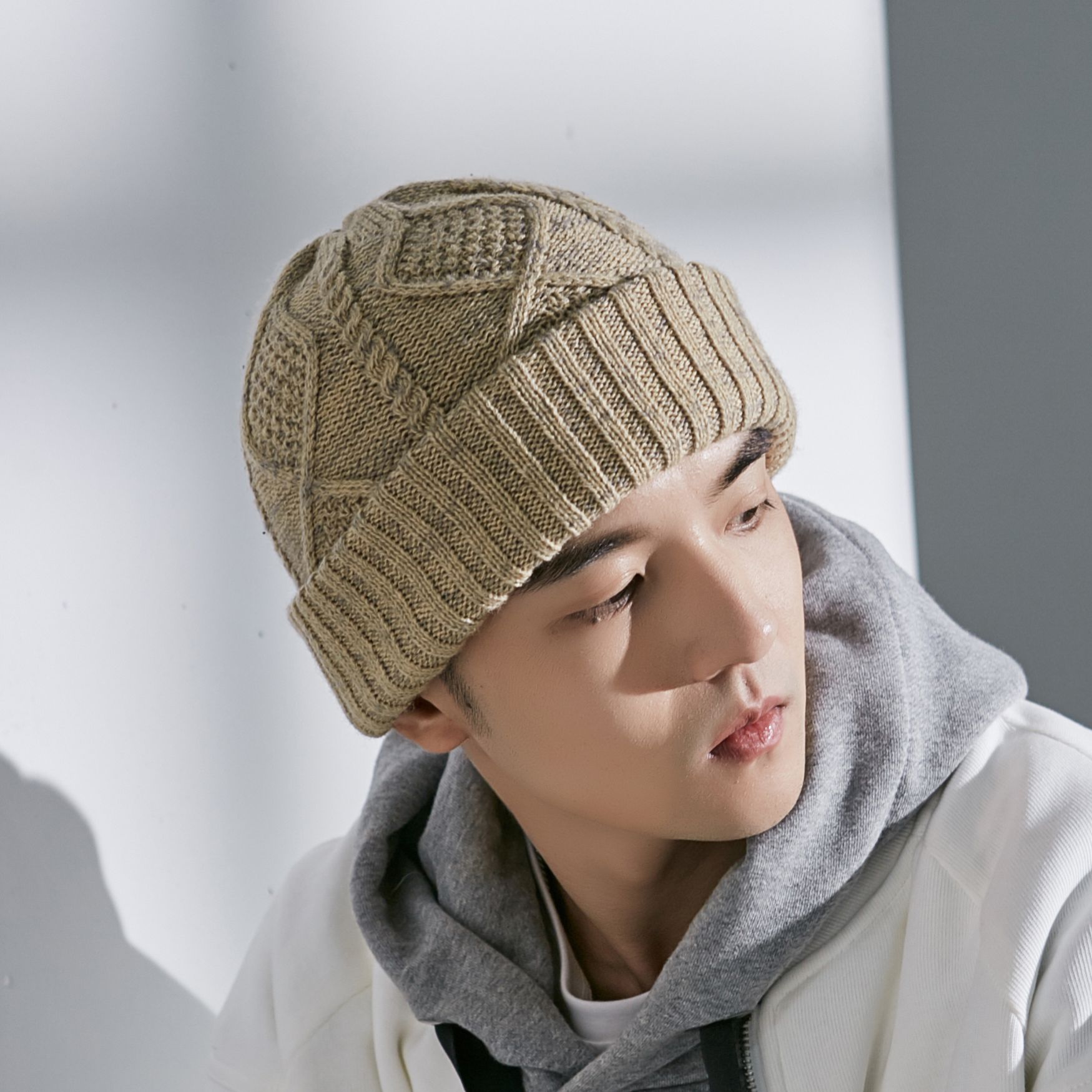 【品质精选】针织毛线帽男士秋冬保暖麻花编织帽纯色护耳包头加厚10