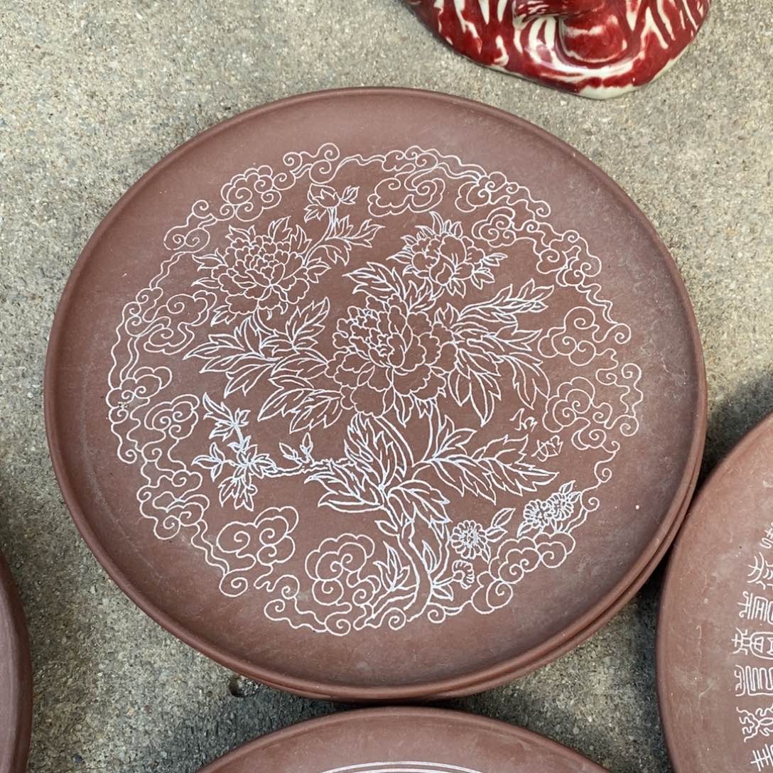 茶壶紫砂牡丹花紫砂盘24-25cm