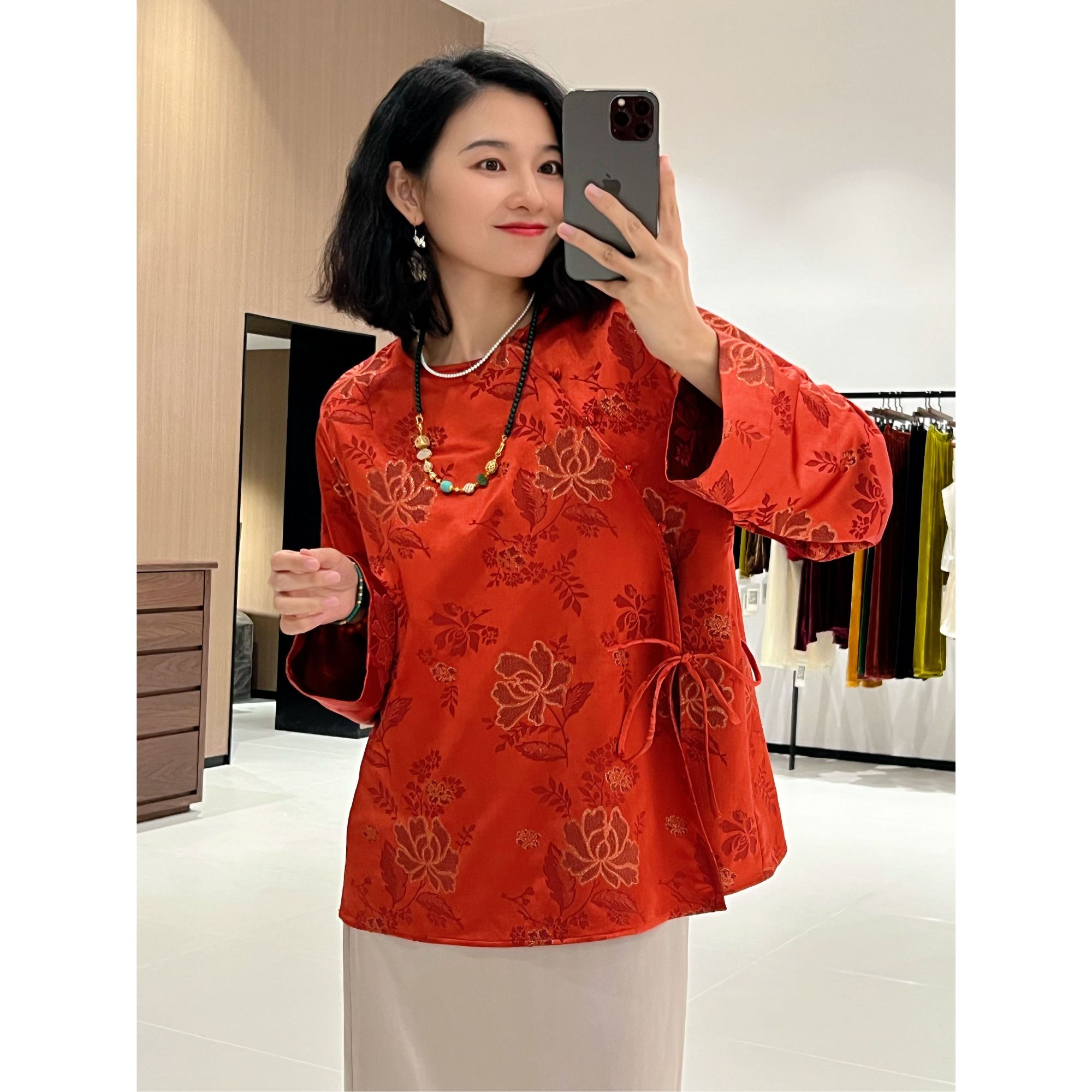 DY1934 桑蚕丝羊毛圆领秋冬新品新中式上衣时尚显白女装