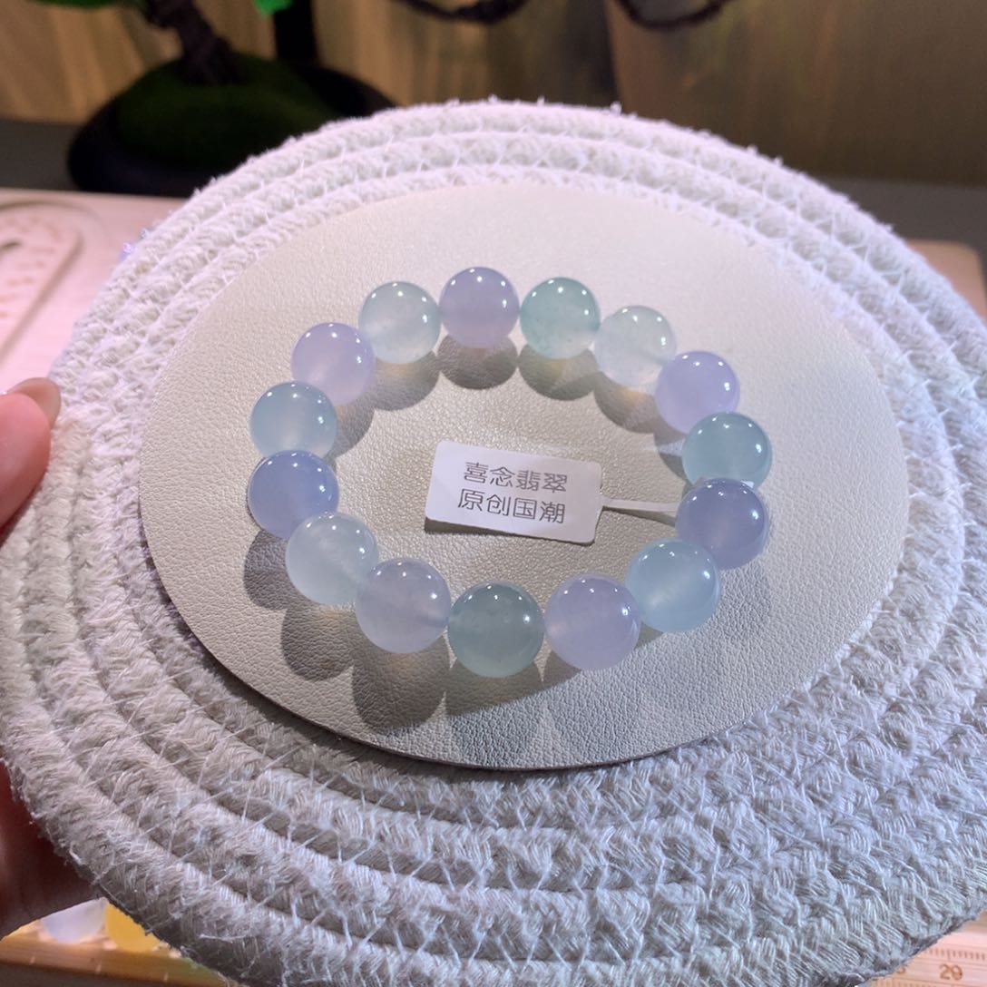 散珠翡翠天然缅a甜美马卡龙手串