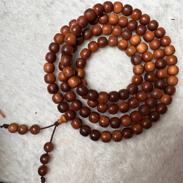 印度迈索尔老山檀香老型珠老料黑肉横纹手串7.5×8×108颗天然奶香