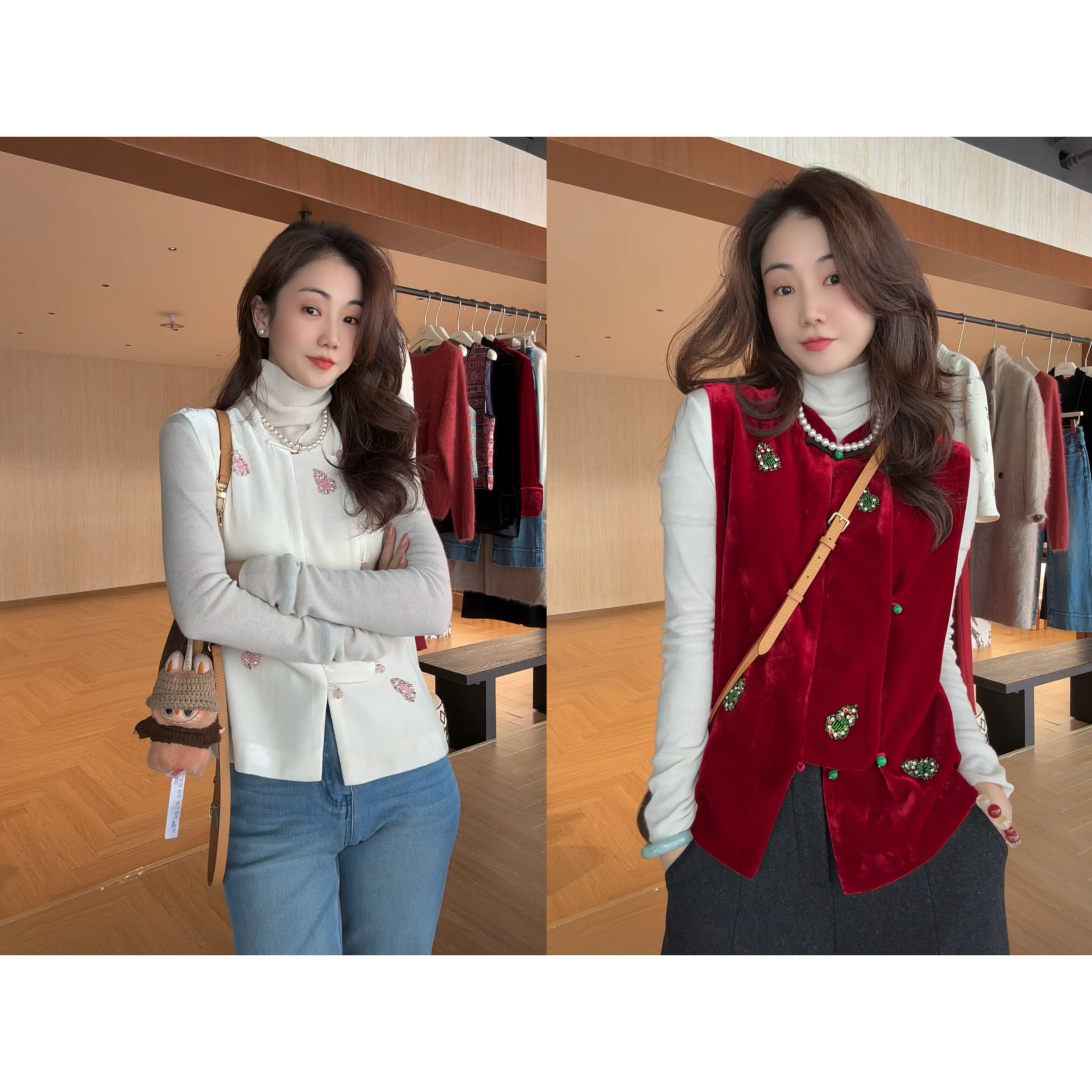 (福禄双至)高阶版桑蚕丝绒手工钉珠中式马甲