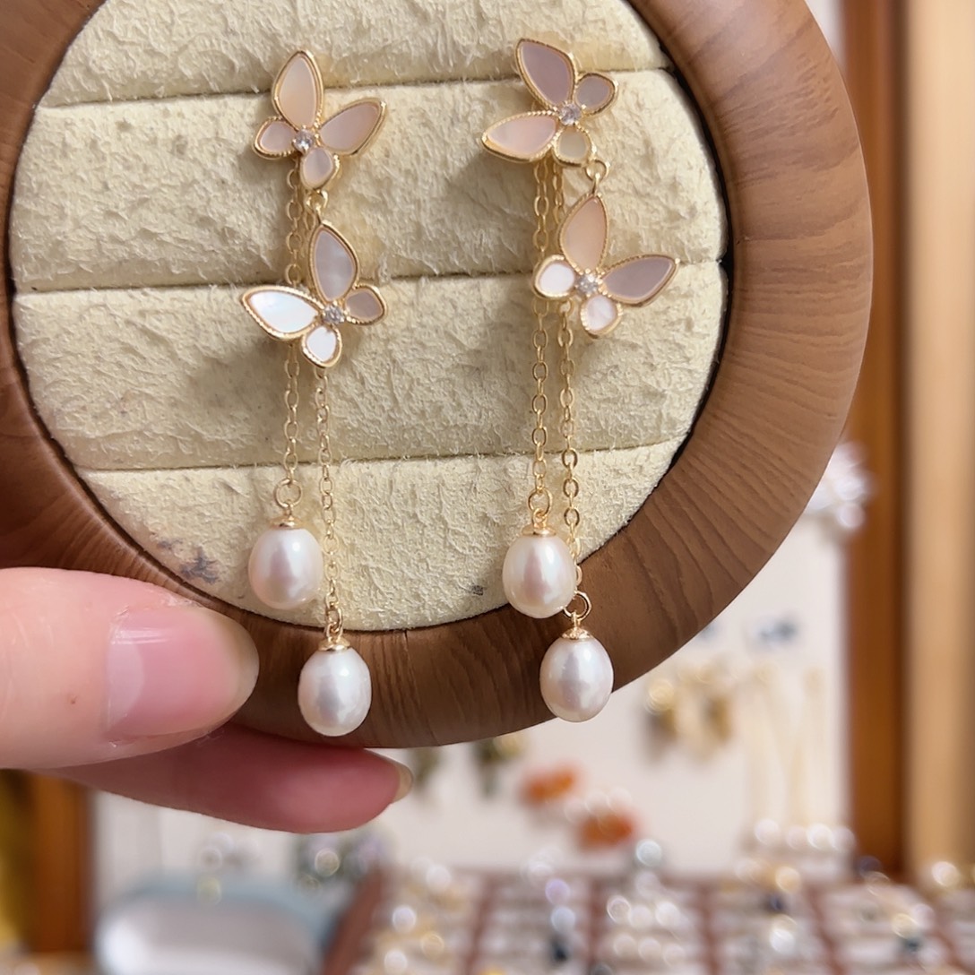 淡水珍珠蝴蝶银S925镶嵌