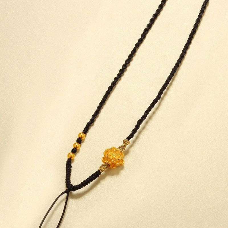 周大金足金莲花金珠编织项链绳