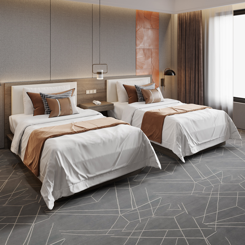 酒店家具标间全套宾馆专用床民宿公寓客房单人双人多层板定制工厂