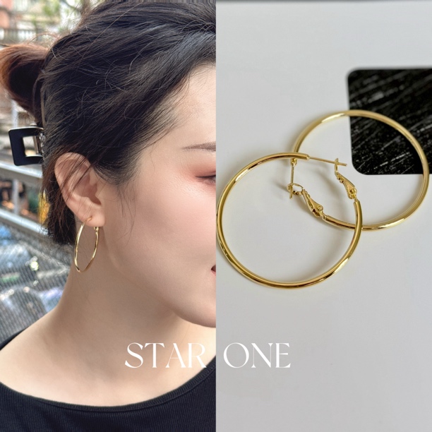 铜合金耳饰 S925银针时尚百搭气质金属素圈欧美耳环金色小众简约