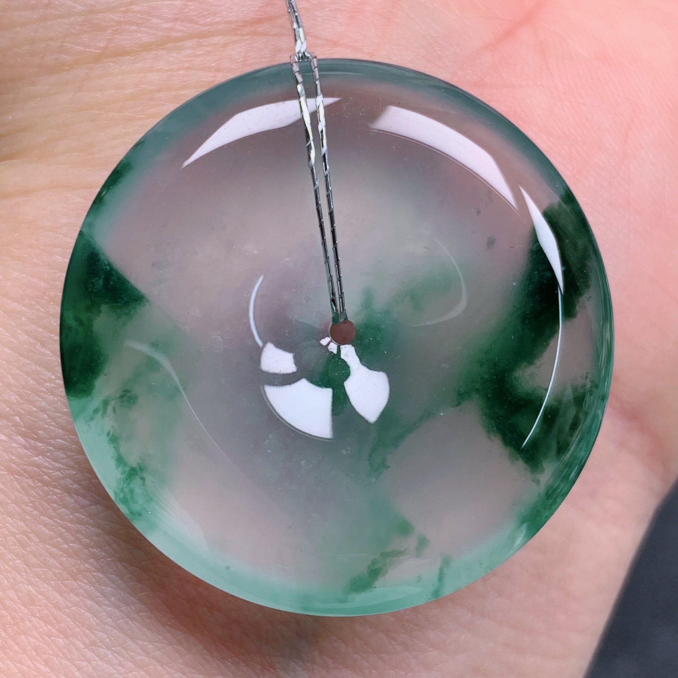 天然缅甸翡翠A货高冰飘花平安扣气质精美尺寸33.5+6.2  463