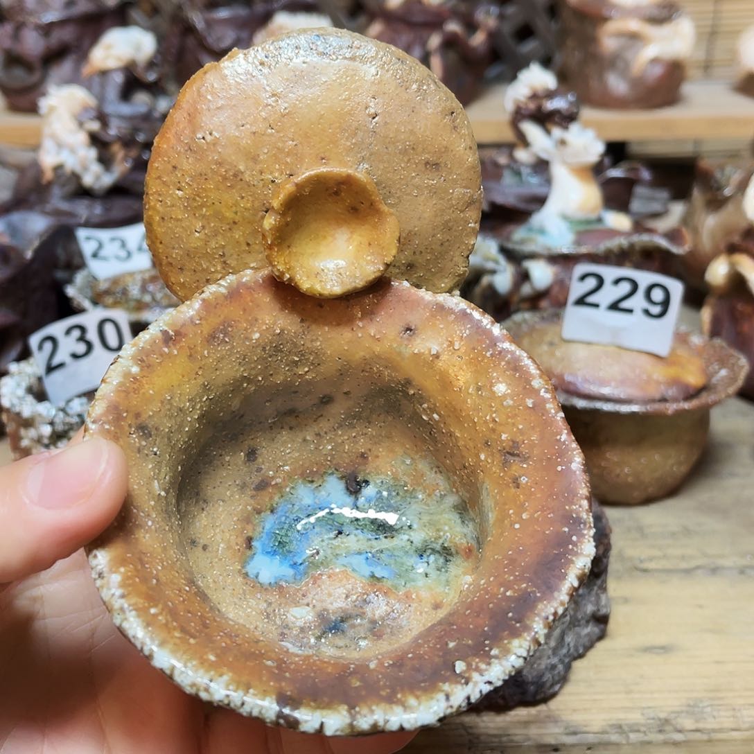 杯柴烧粗陶手捏盖碗