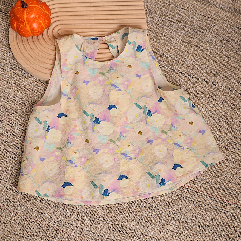 【茧音】78%桑蚕丝上衣 儿童女童真丝小衫碎花夏款无袖夏季干丝