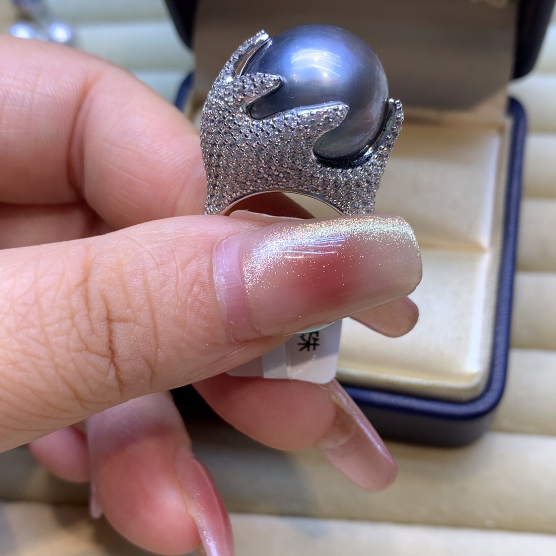 银S925镶嵌戒指海水珍珠