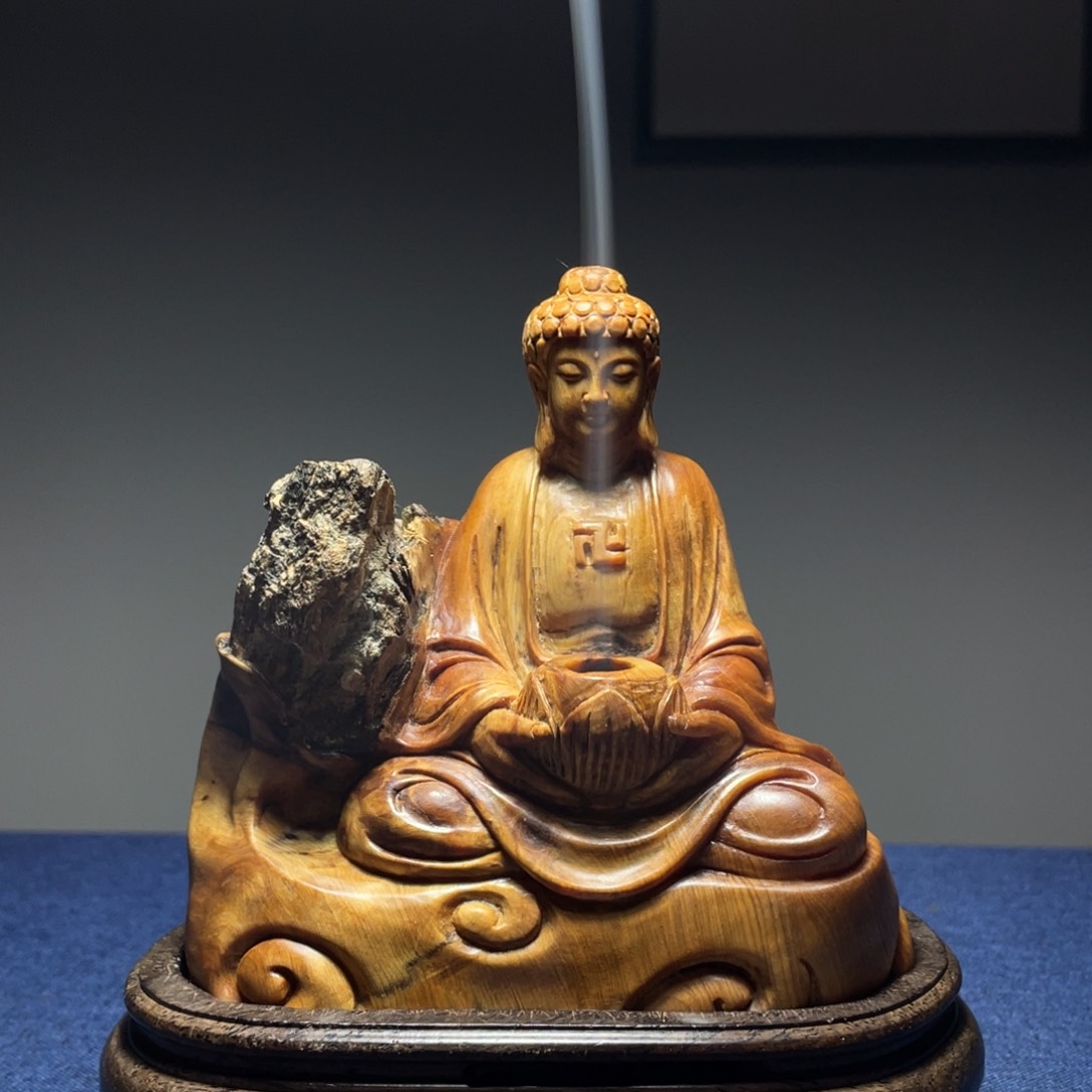 木茶****坊崖柏抱石工艺品香炉