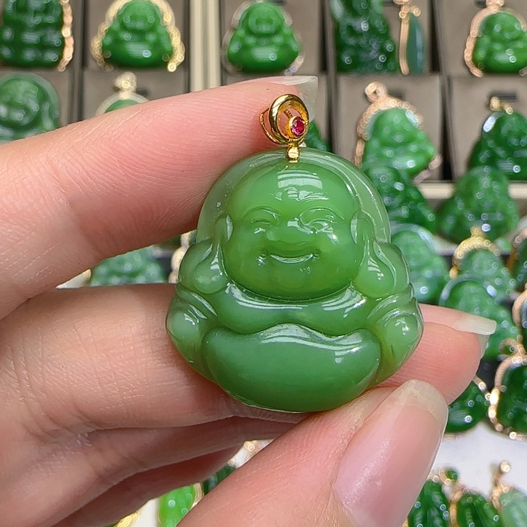 和田玉（碧玉）吊坠(不含链)18K金镶嵌