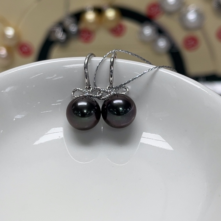 银S925镶嵌耳饰海水珍珠大溪地 9-10mm 135号