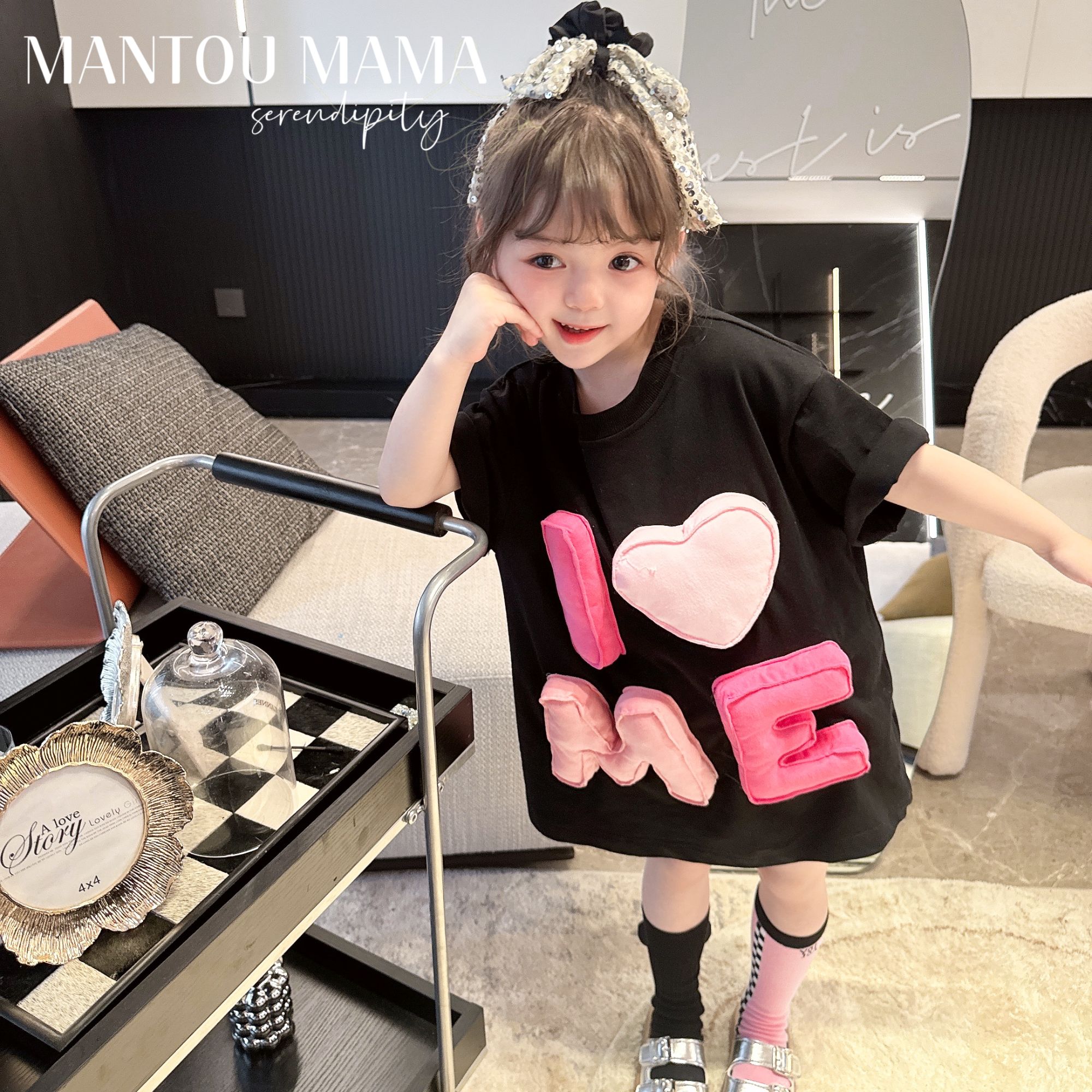 【Mt studio】【亲子·现货】立体字母韩系T恤连衣裙女童夏季宽松短袖