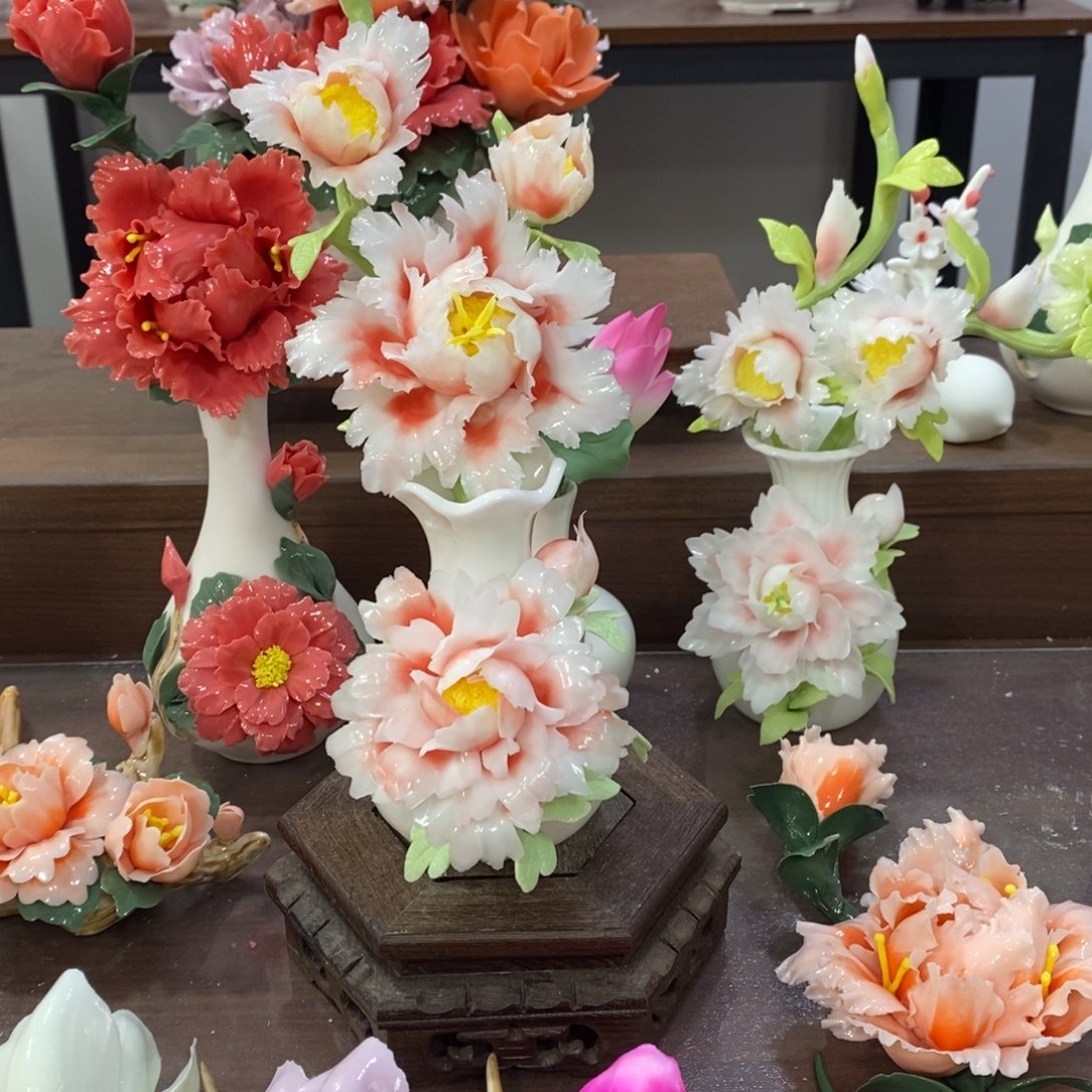 瓷片陶瓷手工花摆件