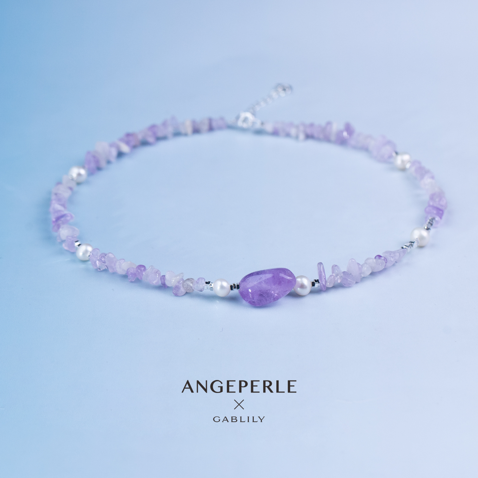 珈白丽淡水珍珠5-6mm+天然紫水晶项链精致时尚设计款【曼曼设计】