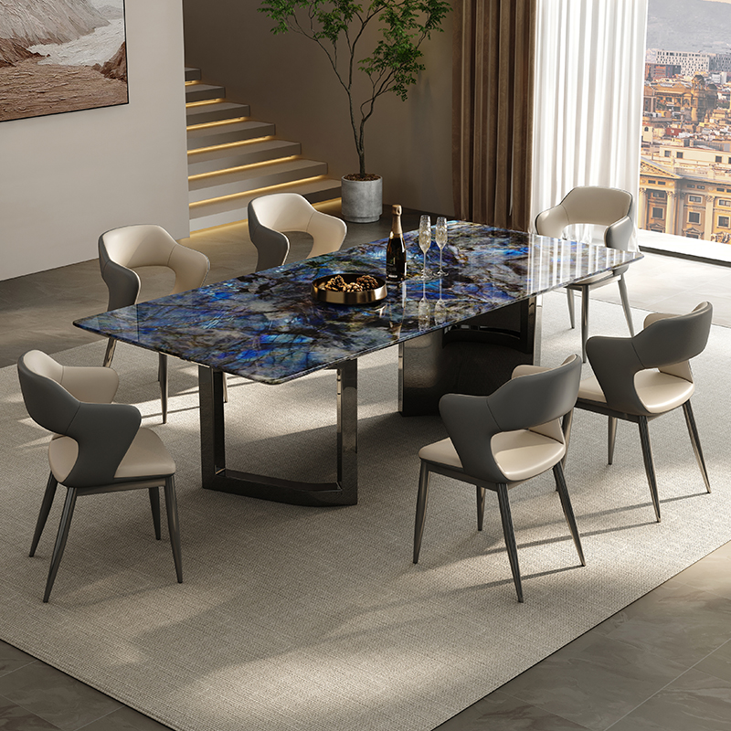 【蓝翡翠】巴西进口天然奢石餐桌意式轻奢意式极简方桌圆桌